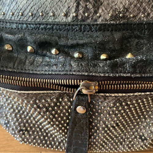 MCM Stark Python Print Backpack used, gray with studs