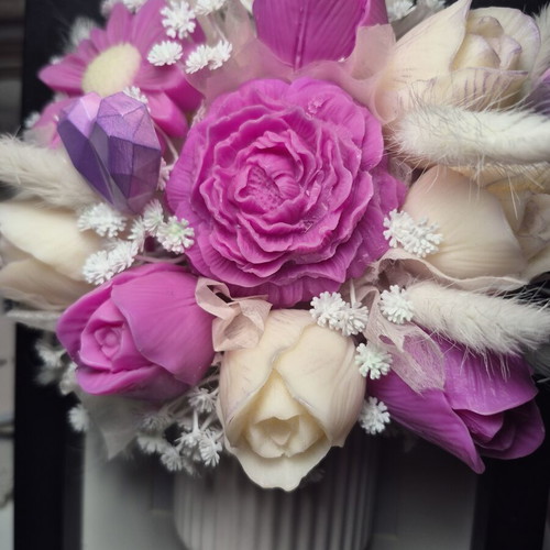 Wax bouquet in frame new