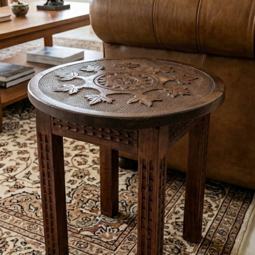 Wooden stool with carved decoration, used solid wood side table