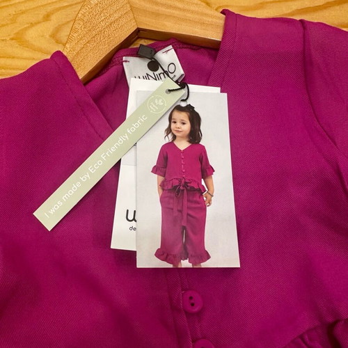Set with Buttons and Ruffles Top and Pants Made of Natural Viscose, Size 12 Months