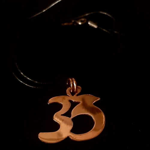 Ohm pendant necklace, pure copper with genuine leather and 925 silver