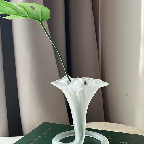 Vintage Stiver Italy decorative vase 1970s used, frosted art glass