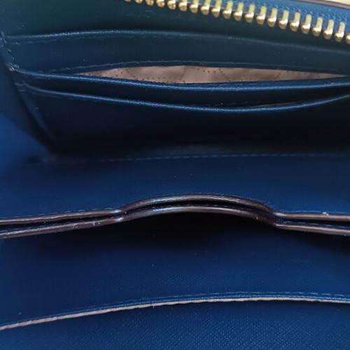 Michael Kors small wallet used, blue and gold
