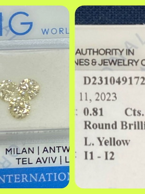 Diamonds 3 pcs 0.81 ct natural light yellow champagne color