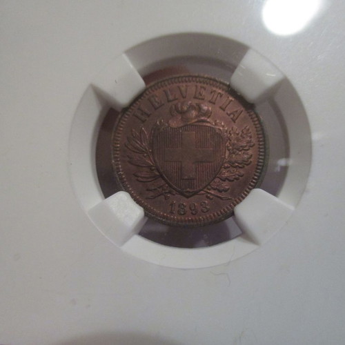 Switzerland 2 rappen 1893 NGC MS65 RB used