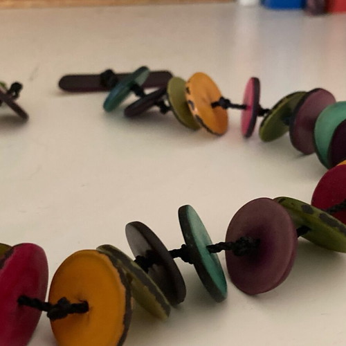 Handmade wooden necklace like new, multicolored
