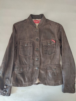My Godi women's leather jacket, military style, brown, vintage