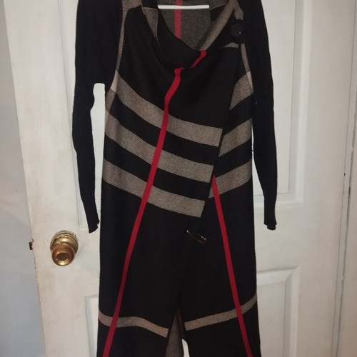 Long checked cardigan used, fits medium and one size