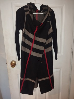 Long checked cardigan used, fits medium and one size