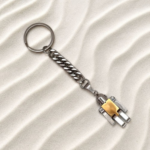 Steel Robot Keychain new, yellow and silver