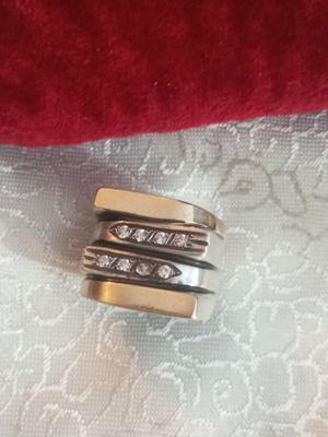 Silver gold ring 950 585 with zircon used, size 54