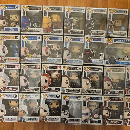 Games Funko Pop collection with Blizzard, Witcher, Skyrim, God of War, Assassin's Creed