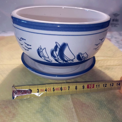 Ceramic planter with painted nautical motifs, new
