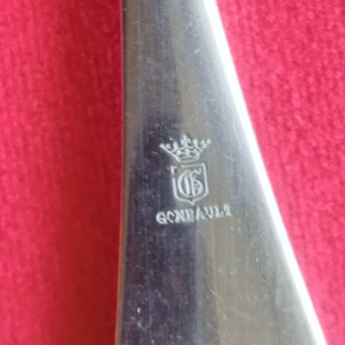 Gombault antique forks used, set of 4, silver alloy 1890