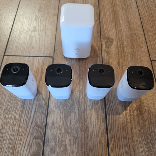 Eufy Security set with 4 wireless cameras and HomeBase used