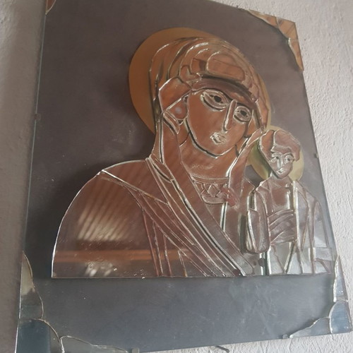 Παναγία Βρεφοκρατούσα μεταχειρισμένη, χειροποίητη συλλεκτική εικόνα με καθρέφτη