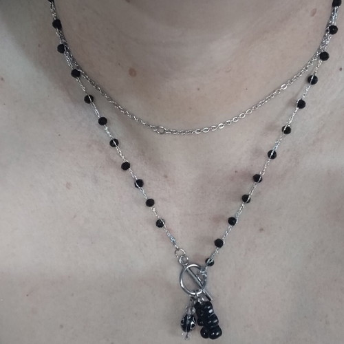 Handmade necklace with bear charm like new, black