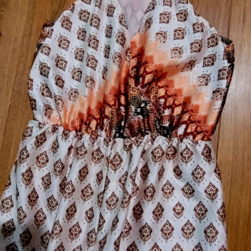 Elegant satin summer jumpsuit size S, like new, beige and brown