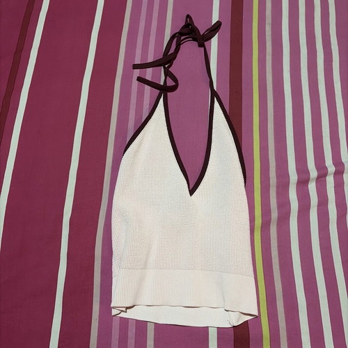 Bershka Light Pink Halter Crop Top Like New with Brown Burgundy Trim