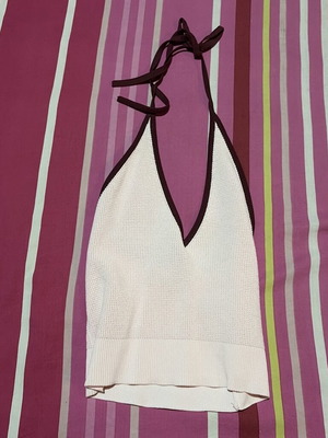 Bershka Light Pink Halter Crop Top Like New with Brown Burgundy Trim