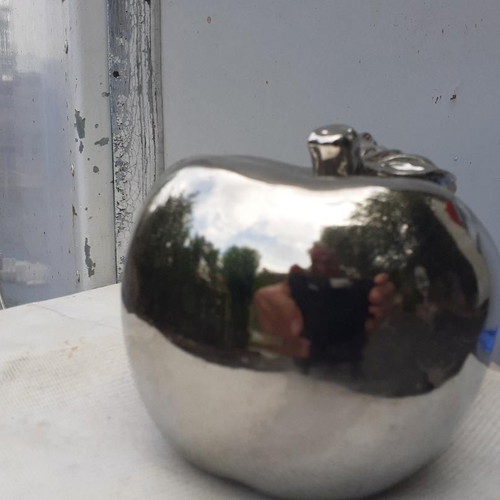 Decorative apple in silver color, 10 cm, like new