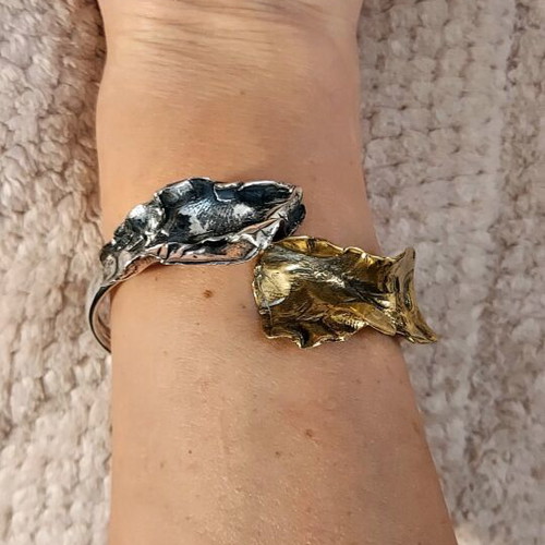 Silver handmade bracelet like new with gold-plated part
