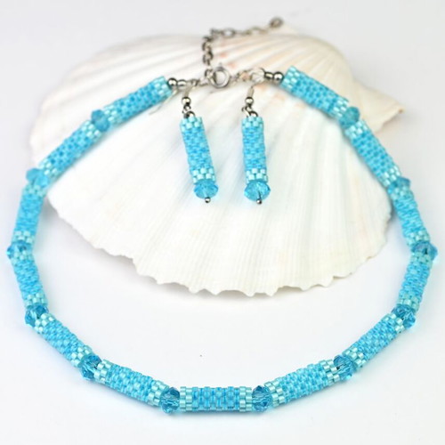 Necklace and earrings set made to order in light blue