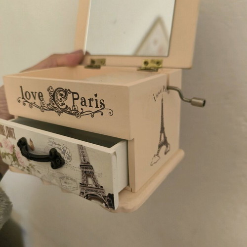 Music box jewelry case new, beige and pink