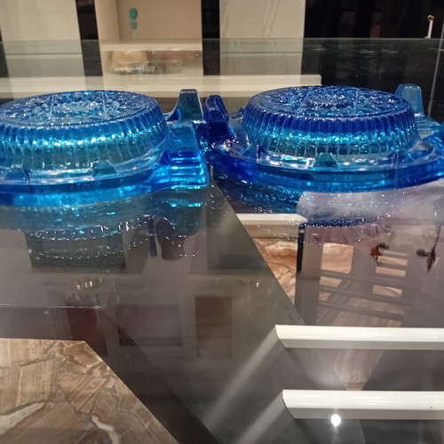 Art Deco glass ashtrays set used, retro 1920-1930