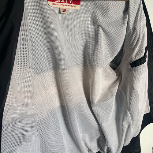 Sixty men's jacket used, size Large, black with white and yellow stripe Y2K