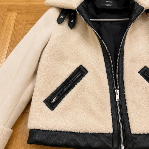 Bershka beige jacket with faux fur, size S