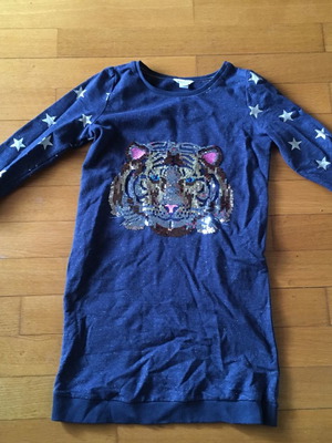 Monsoon blouse dress new 12-13 years blue with gold stars and sequin tiger