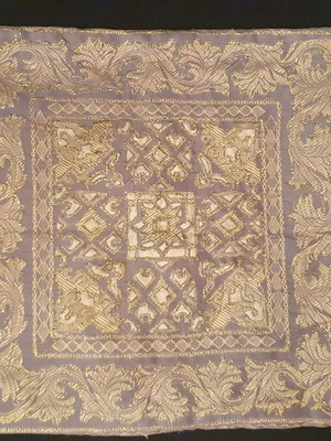 Pillowcase, antique, grey and gold, 40x40 cm, with zipper