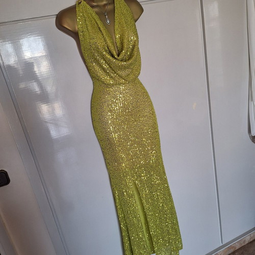 Mya dress new with tags size small lime green sequin with gold chain back
