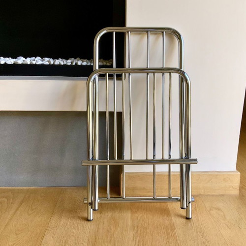 ZACK 1980s Folding Magazine Rack used, metal nickel finish