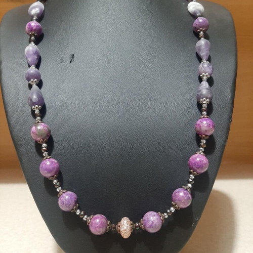 Necklace with purple jasper and matte amethysts new