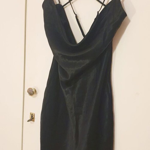 Satin dress Bershka with unique straps like new, black, size S
