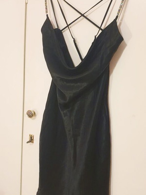 Satin dress Bershka with unique straps like new, black, size S