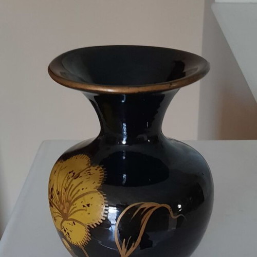Vintage porcelain vase used with gold floral design