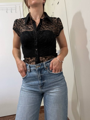 Morgan lace shirt like new, black, size S