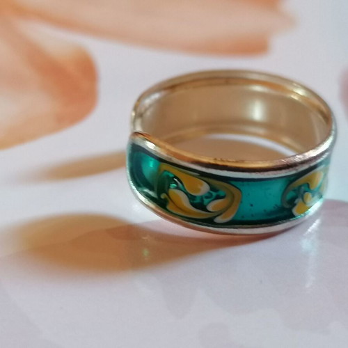 Silver 925 Painted Petrol Color Toe Ring new with Yellow and White Designs