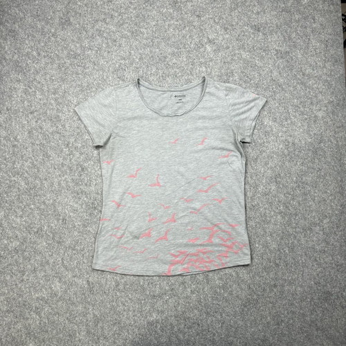 Columbia women's M grey pink print birds scoop neck casual outdoor shirt