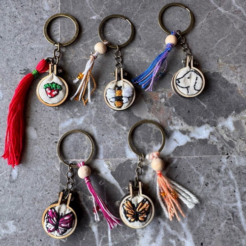 Handmade embroidered keychains new, multicolored