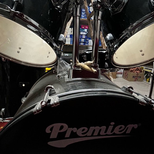 Premier Olympic drum set used with stool, cymbal and music stand