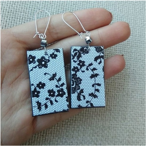 Earrings handmade from recycled paper, black and white, made to order
