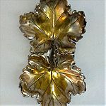  Φρουτιέρα μπρούντζινη σε σχήμα φύλλου, επαργυρωμένη, γαλλική περίπου 130 ετών.