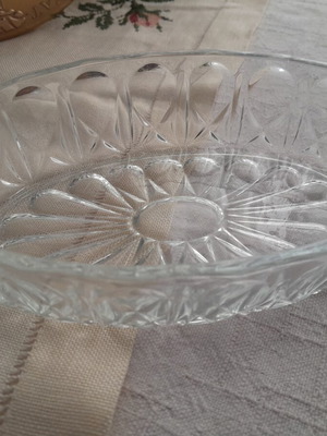 Vintage Glass Oval Bowl platter like new with embossed pattern