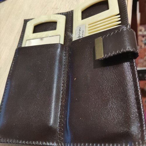 Comb and mirror in leather case like new