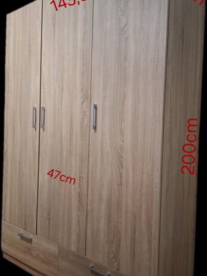 Three-door wardrobe with 2 drawers and shelves