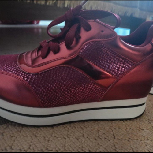 Women's Bordeaux Sneakers with Glitter and Hidden Heel Like New